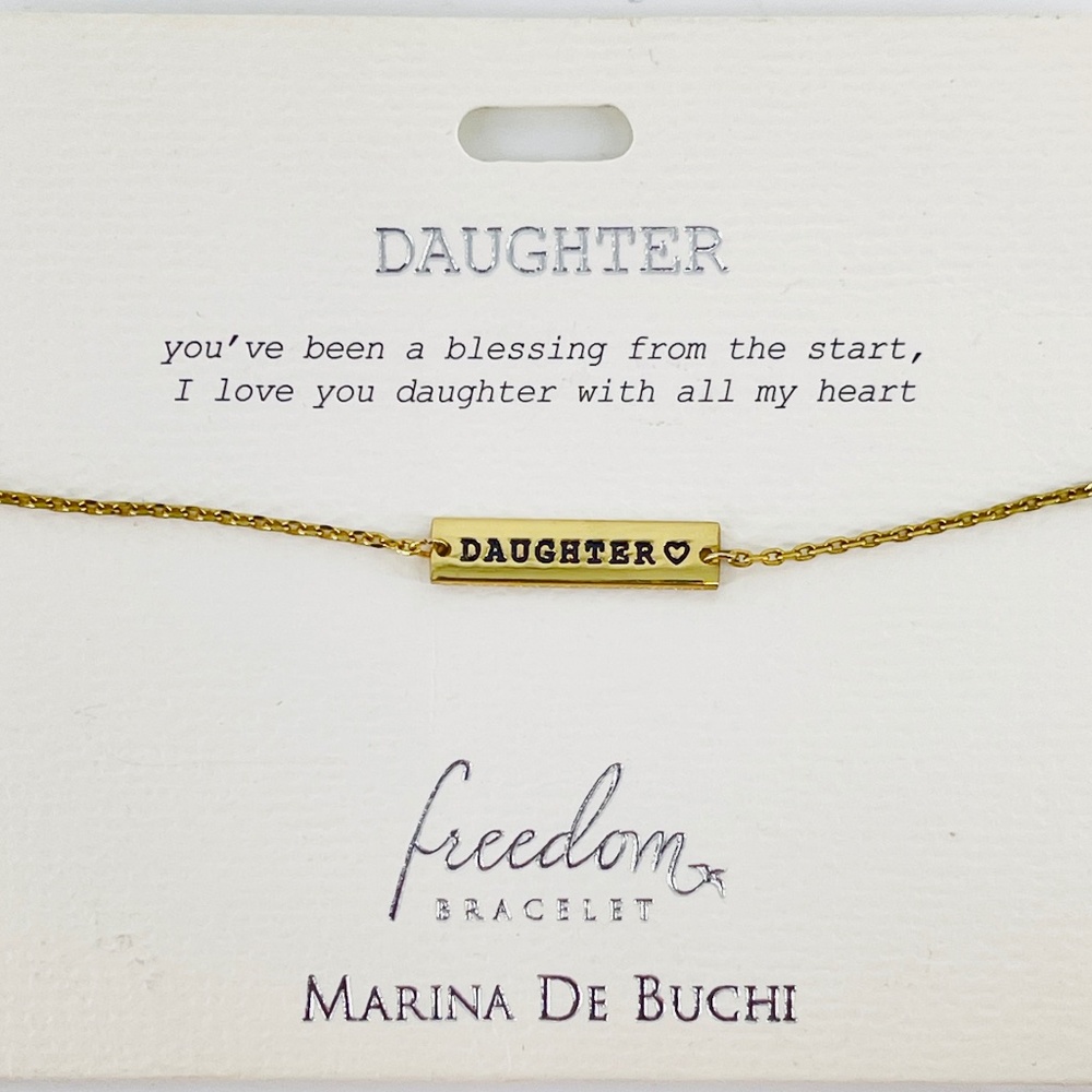 "Daughter" Freedom Bracelet by Marina De Buchi Gold Tone Adjustable Gold Plated